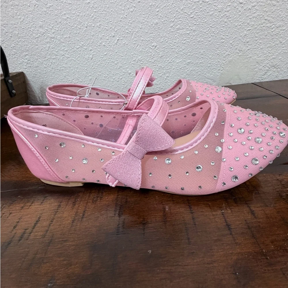 Sugar Flats Shoes Big Girl Size 4M – Pink with Sparkly Rhinestones & Bow